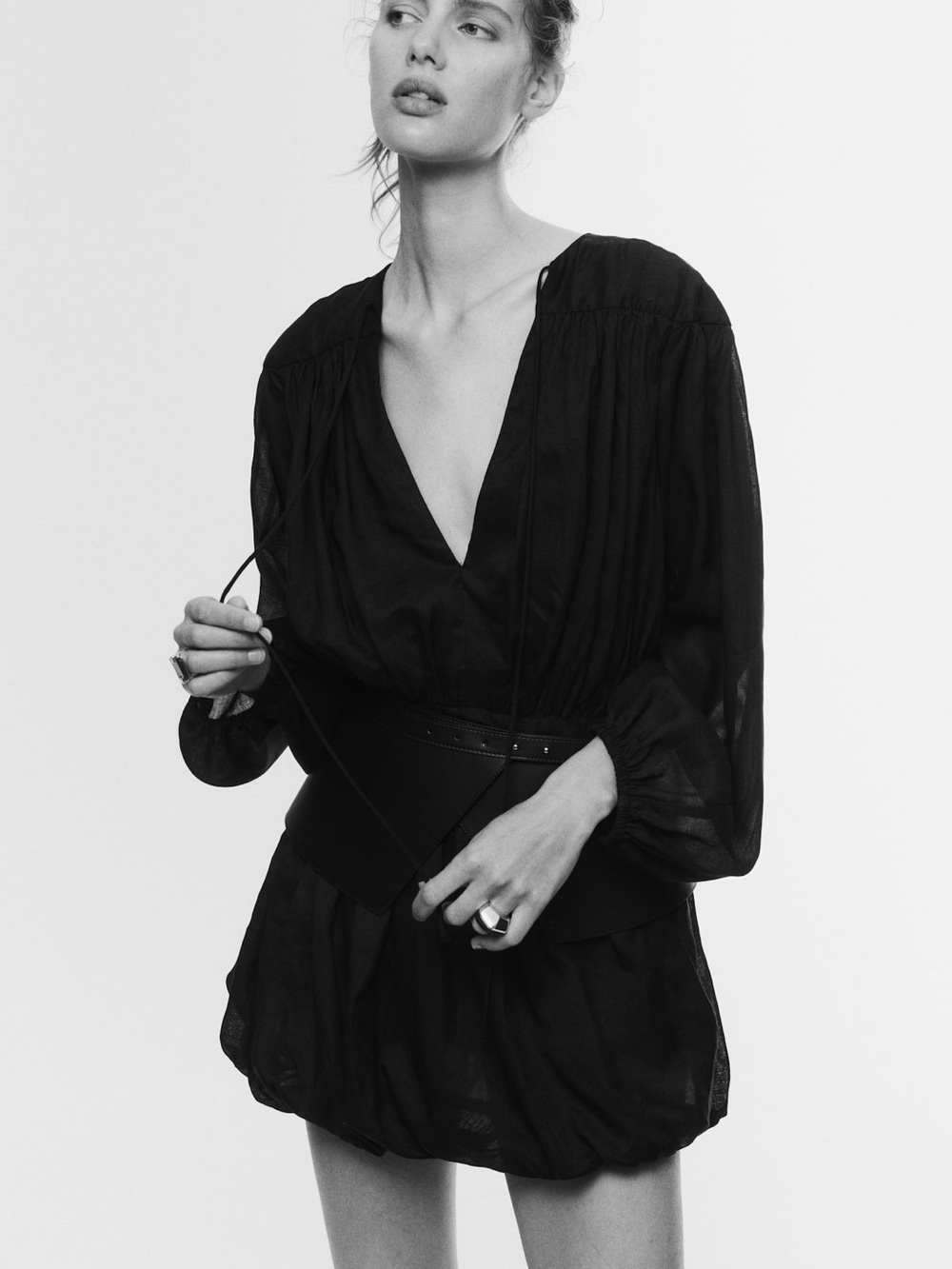 H&M Black Deep-V Long Sleeve Mini Dress